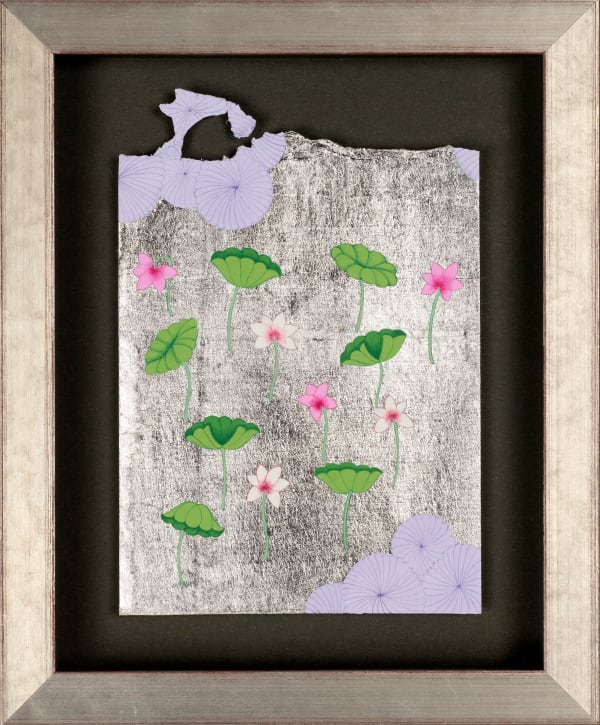 Ayesha Gamiet Silver Lake 2, 2022 Palladium leaf and gouache on Indian hemp paper 5.70 x 3.93ins (14.5 x 10cm) (artwork size) 7.87 x 6.49ins (20 x 16.5cm) (framed size)