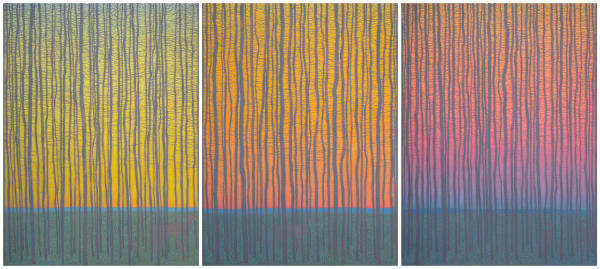 David Grossmann, Fading Sky Triptych: Yellow to Orange, Orange to Purple and Green to Yellow, 2023