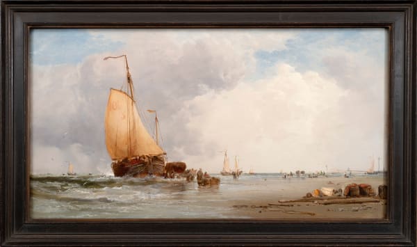 James Webb (1825–1895), Shipping loading and unloading from a beach, 1875