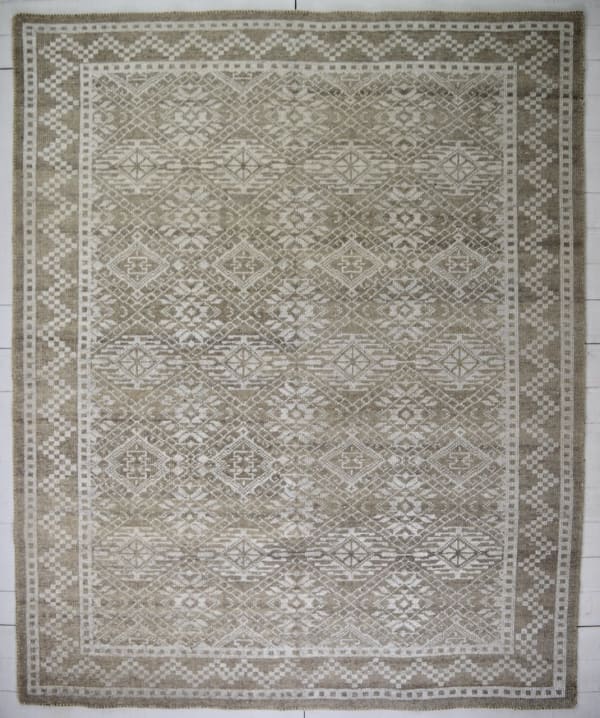 Wool and 'bamboo silk' geometric rug, India 303 x 246cm contemporary