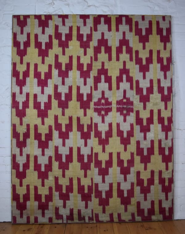 silk Ikat, Uzbekistan, mounted on a frame 190 x 147cm late 19th century