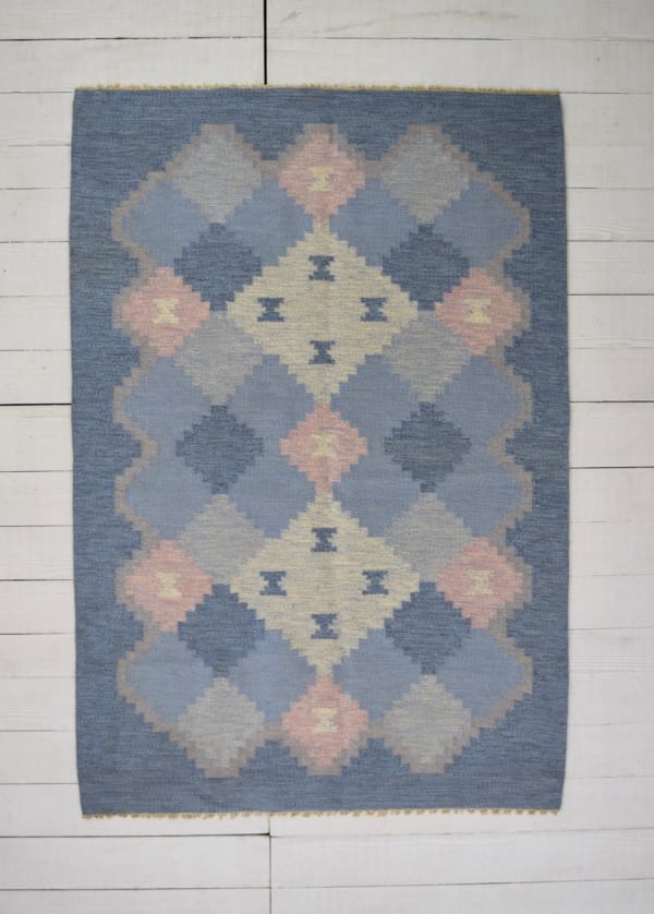 Swedish flat woven rug by Ingegerd Silow 202 x 139cm circa 1960 - 1970 signed IS