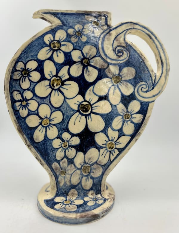 Adrift Pottery, White Flower Jug Flat Vase