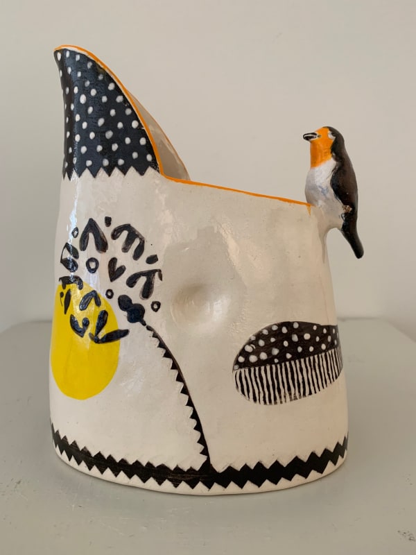 Laurance Simon, Small Black & Yellow Jug with Robin Handle