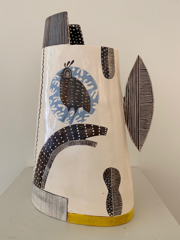 Laurance Simon, Large Black & Blue Jug with Bird with Leaf Handle