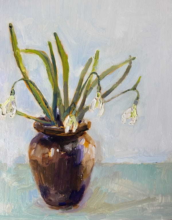 Nicola Stratton Tyler, Snowdrops in a Brown Vase