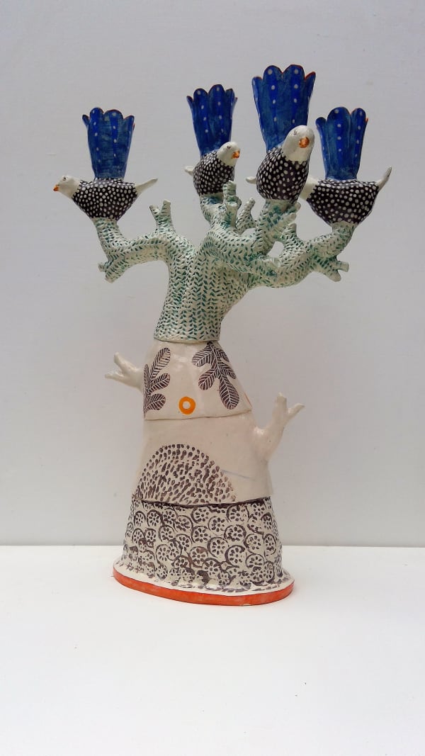 Laurance Simon, Four Bird Candelabra with Blue Holders