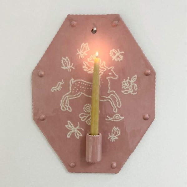 Emily Mitchell, Pink Stag Candle Sconce