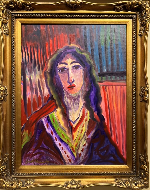 Buck Kennedy, woman with purple hair