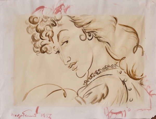 Madge Tennent, Young Female Face Drawing, 1956