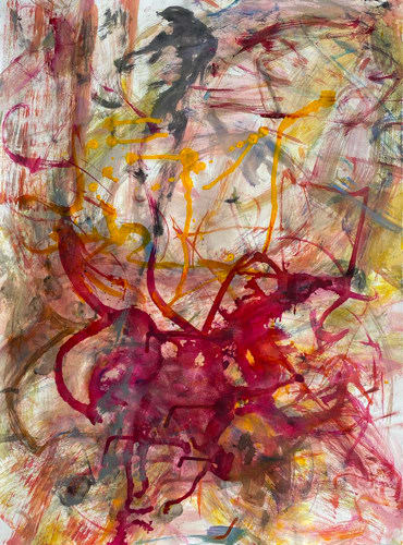 Spinning Red, 2021 acrylic and ink on paper 30 x 22 in.