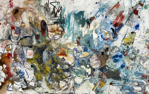 Beyond Boundaries, 2022 acrylic, monotype, collage, drawing media on yupo 14 x 22 in.