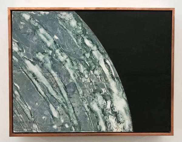 Glenn Kaino Orbital Attitude 10.82, 2017 Archival ink transfer on calcium sulfate with steel reinforcement, wood and India ink on canvas panel with copper frame 15 x 12 x 2 1/2 in 38.1 x 30.5 x 6.3 cm