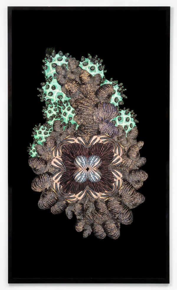 Alisa Sikelianos-Carter Africosmos of Sun and Sea #1, 2022 Unique archival print hand embellished with glitter 50 7/8 x 86 3/4 in 129.2 x 220.3 cm