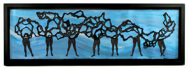 Alisa Sikelianos-Carter b. 1983 The Greater the People the Wider the Cascade, 2022 Acrylic, gouache, pearl mica, black mica, and glitter on archival paper 26 5/8 x 77 3/8 x 1 in 67.6 x 196.5 x 2.5 cm