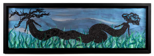 Alisa Sikelianos-Carter b. 1983Mind of My Mind, 2022 Acrylic, gouache, pearl mica, black mica, and glitter on archival paper 26 5/8 x 77 3/8 x 1 in 67.6 x 196.5 x 2.5 cm