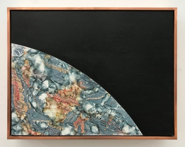 Glenn Kaino Orbital Attitude 19.432, 2017 Archival ink transfer on calcium sulfate with steel reinforcement, wood and India ink on canvas panel with copper frame 15 x 12 x 2 1/2 in 38.1 x 30.5 x 6.3 cm