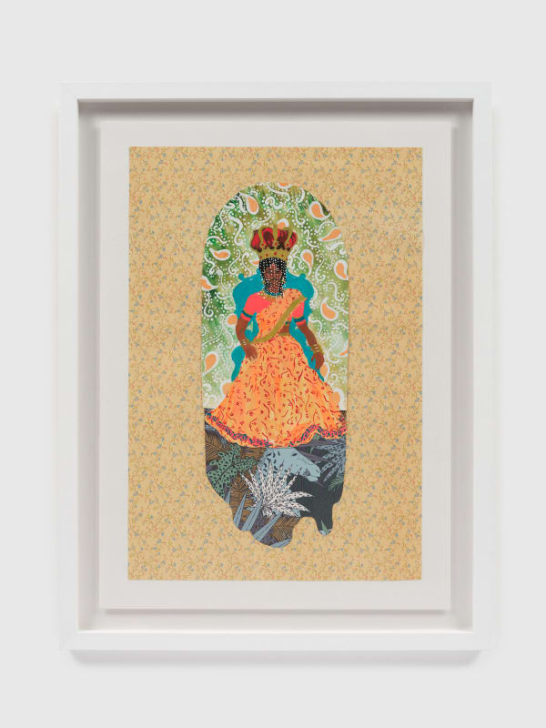 Suchitra Mattai b. 1973Anarkali the queen, 2022 Gouache, vintage dollhouse wallpaper, and wallpaper on paper 20 x 15 in 50.8 x 38.1 cm