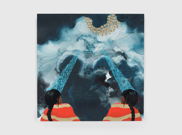 Suchitra Mattai b. 1973two are better than one, 2023 Gouache, acrylic, oil, and faux gems 16 x 16 in 40.6 x 40.6 cm