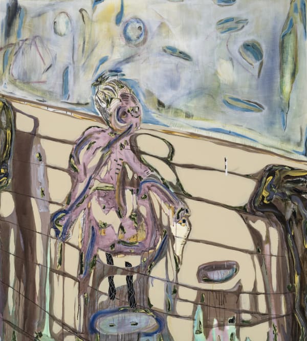 Manuel Mathieu The Reception Perpetuum, 2017 Acrylic, oil stick, chalk, charcoal, spray paint, and tape on canvas 70 x 63 in 177.8 x 160 cm