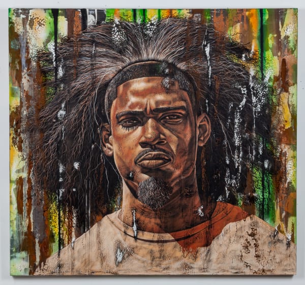 Alfred Conteh Cam, 2018 Acrylic, atomized steel dust and soil on canvas 77 x 83 in 195.6 x 210.8 cm