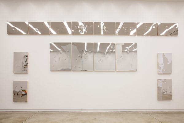 Glenn Kaino Now Do I Repay A Period Won (Syria), 2014 Polished steel, wood, foam 231 x 124 in 586.7 x 315 cm overall 16 Unique Panels