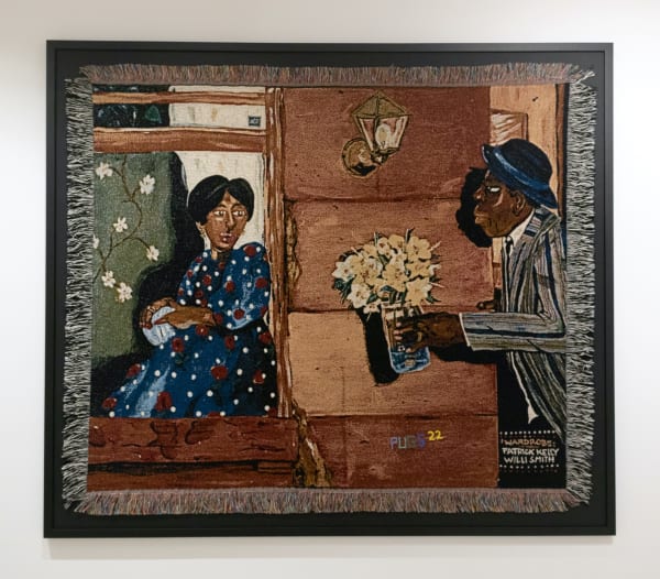 Pugs Atomz Flowers for you, Willi and Patrick, 2022 Woven and embroidered tapestry 54 x 64 in 137.2 x 162.6 cm