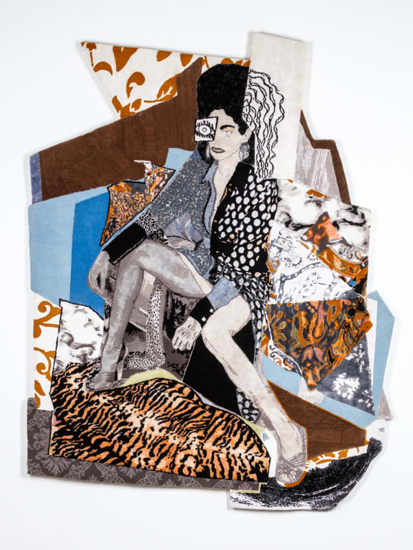 Mickalene Thomas, Racquel Come To Me, wool, lyocell, linen & silk on hand knotted Tibetan rug. Image courtesy of the artist.