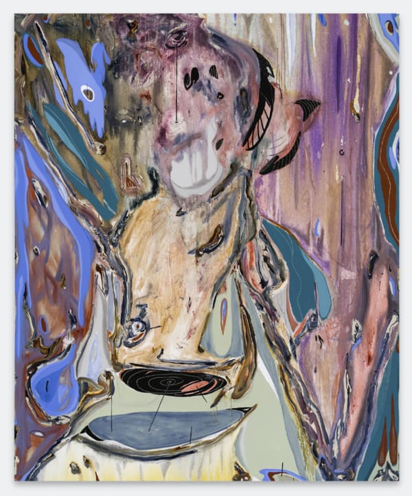 Manuel Mathieu b. 1986The Prophetess 2, 2020 Acrylic, chalk, charcoal, and tape on canvas 110 x 90 x 1 1/2 in 279.4 x 228.6 x 5.1 cm