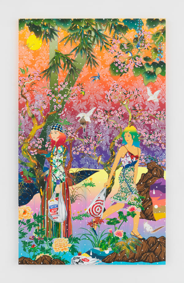 Tomokazu Matsuyama b. 1976Easy My Mind, Later, 2022 Acrylic and mixed media on canvas 100 x 60 x 2 in 254 x 152.4 x 5.1 cm