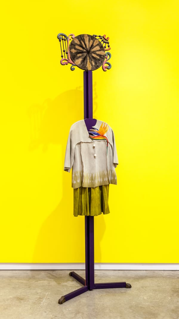 Jae Jarrell Bird of Paradise Ensemble, Ode to Tie-Dyed Suede, 1993 - c. 2017 Tie dyed suede and acrylic on wood 80 x 20 x 20 in 203.2 x 50.8 x 50.8 cm