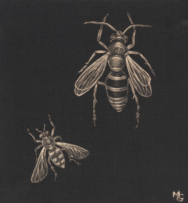 Margot Glass Two Bees, 2020 3.25 x 3 inches (unframed), 9 x 8.25 inches (framed)