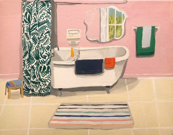 Polly Shindler Pink Bathroom with Clawfoot Tub, 2020 11 x 14 inches