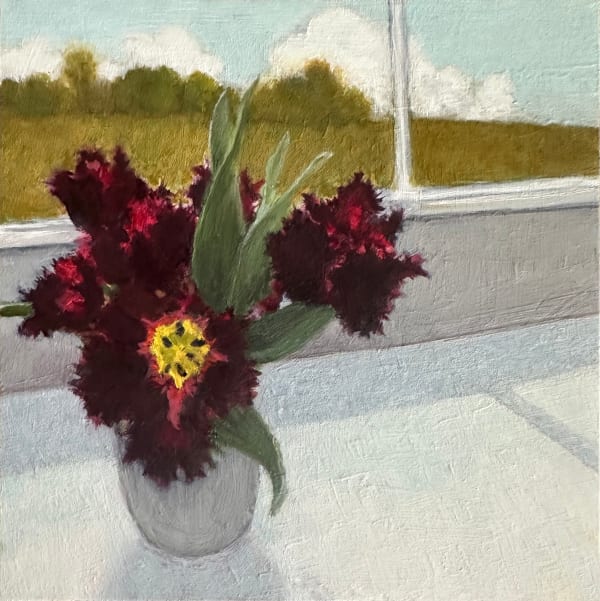 Sally Maca Tulip Posy, 2024 4 x 4 inches (unframed), 4.75 x 4.75 inches (framed)