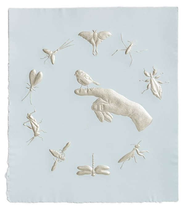 Tricia Wright Small Matters (hand and bird), 2023 21 x 18 inches (unframed), 24 x 20 inches (framed)