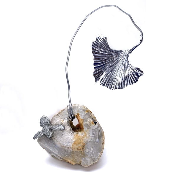 Endure Stone, aluminium, hand sculpted cast pewter bee Ginko: longevity, profound endurance (ginkyō - the kanji that is pronounced gin literally means 'silver') 75mm x 124mm x 52mm