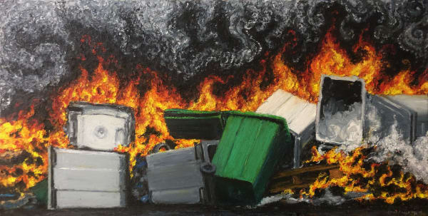 Koen Theys, Burning Garbage Bins, 2021
