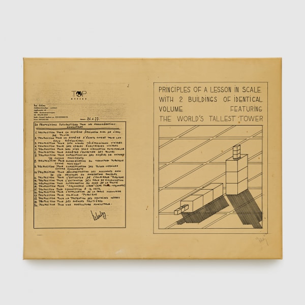 Luc Deleu & T.O.P. office, Principles of a Lesson in Scale with 2 Buildings of Identical Volume, 1983