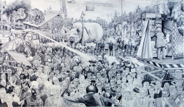 Nevan Lahart, The Anti-Christ Enters Brussels – Stage Left (underpainted underpainting), 2017