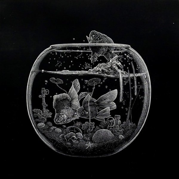 Ade Adesina The Great Escape, 2019 linocut with David Mach 82cm x 82cm Edition of 30