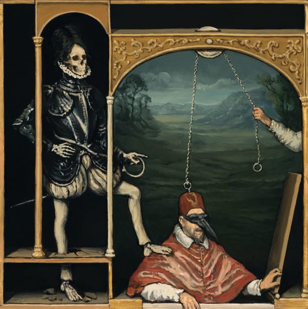Alan Macdonald Me Push, You Pull, 2023 oil on board 35cm x 35cm (52cm x 52cm framed)