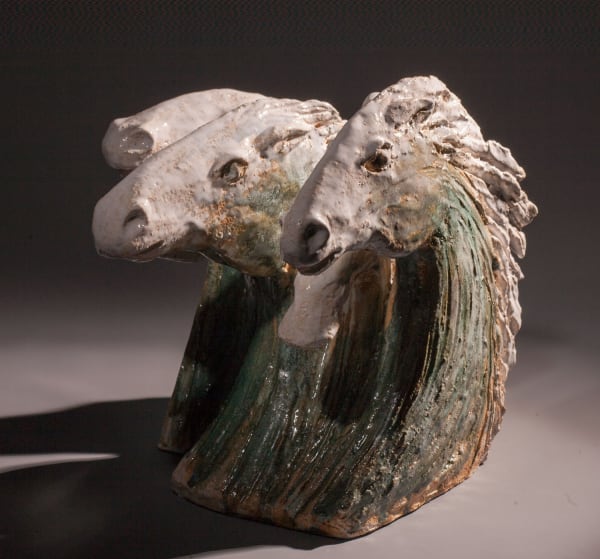 Illona Morrice White Horses ceramic 21cm x 36cm x 26cm