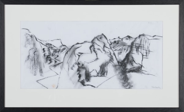 Helen Denerley View from El Hacho i, 2023 charcoal 34cm x 54cm (45cm x 75cm framed)