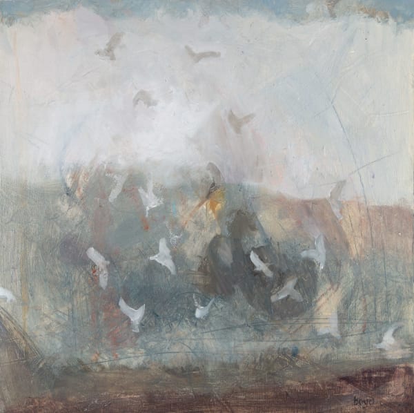 Becs Boyd Kitiwakes, 2025 oil on ply 40cm x 40cm (45.5cm x 45.5cm framed)