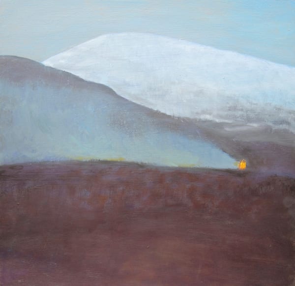 Jane MacNeill Snow Mountain with Burning Heather oil on board 32cm x 33cm