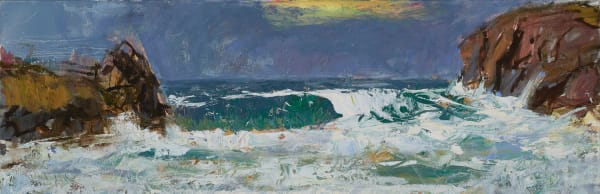 Allan MacDonald wave, Dalbeg, 2019 oil on board 30cm x 100cm