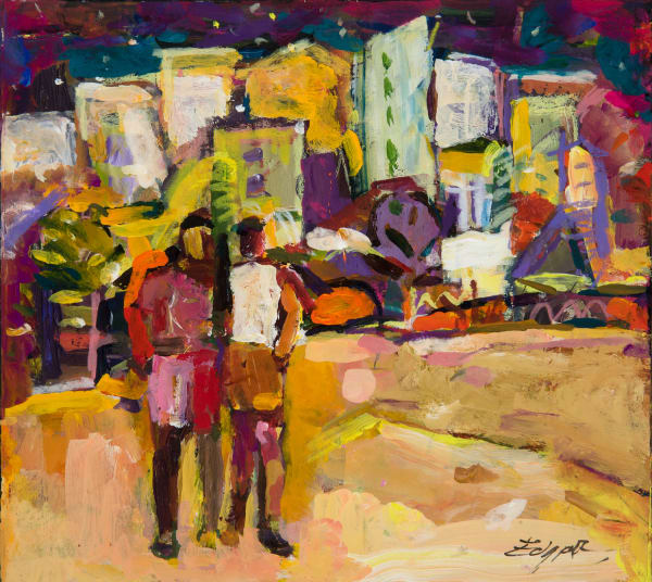 Annette Edgar Boys in Town gouache 20.5cm x 22cm