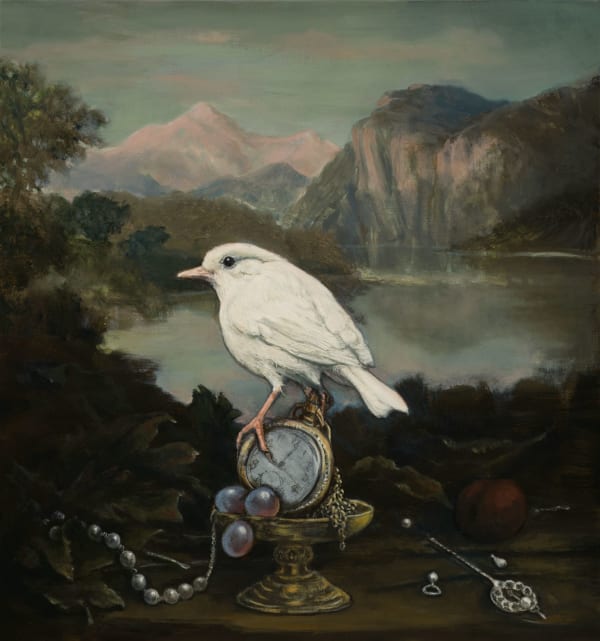 Carolynda Macdonald Where Time Stood Still, 2023 oil on board 32cm x 30cm (42cm x 40cm framed)