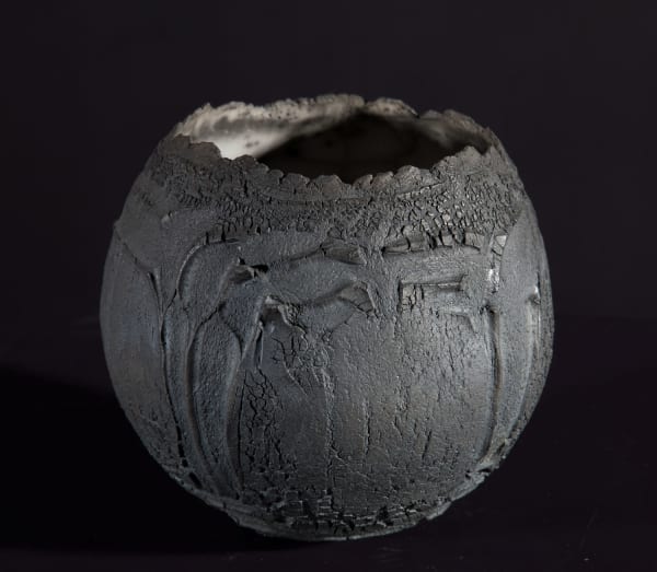 Patricia Shone Erosion Bowl, 2022 raku 17cm (h) x 17cm diameter