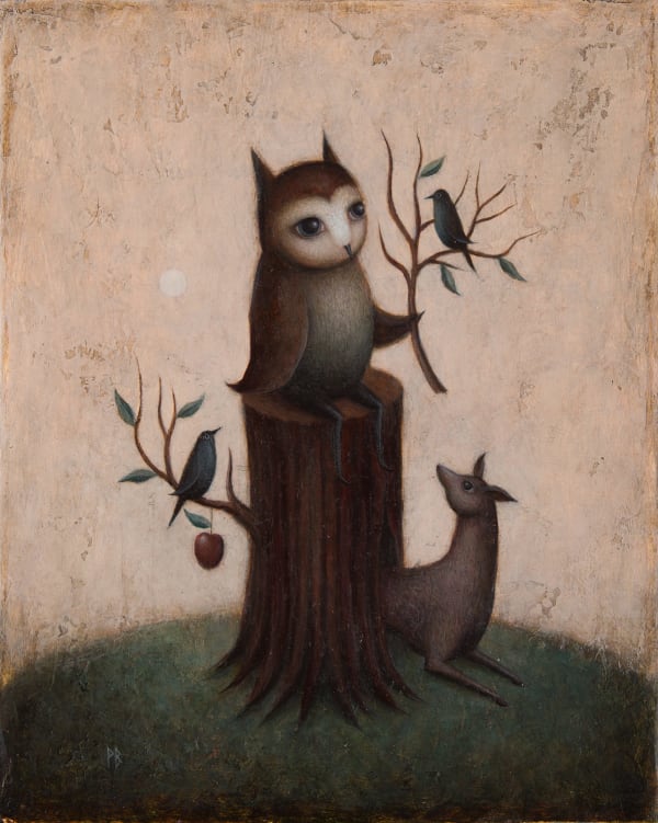 Paul Barnes The Order of the Owl, 2019 acrylic and plaster on canvas 25cm x 20cm